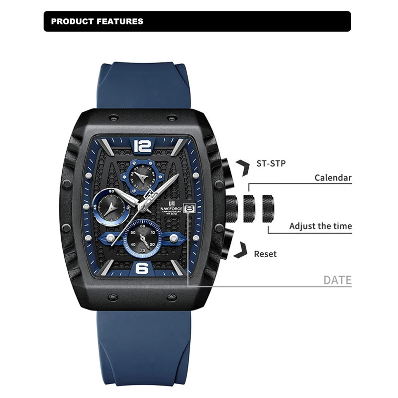 NAVIFORCE Men's Luxury Watch Waterproof Military Clock Chronograph